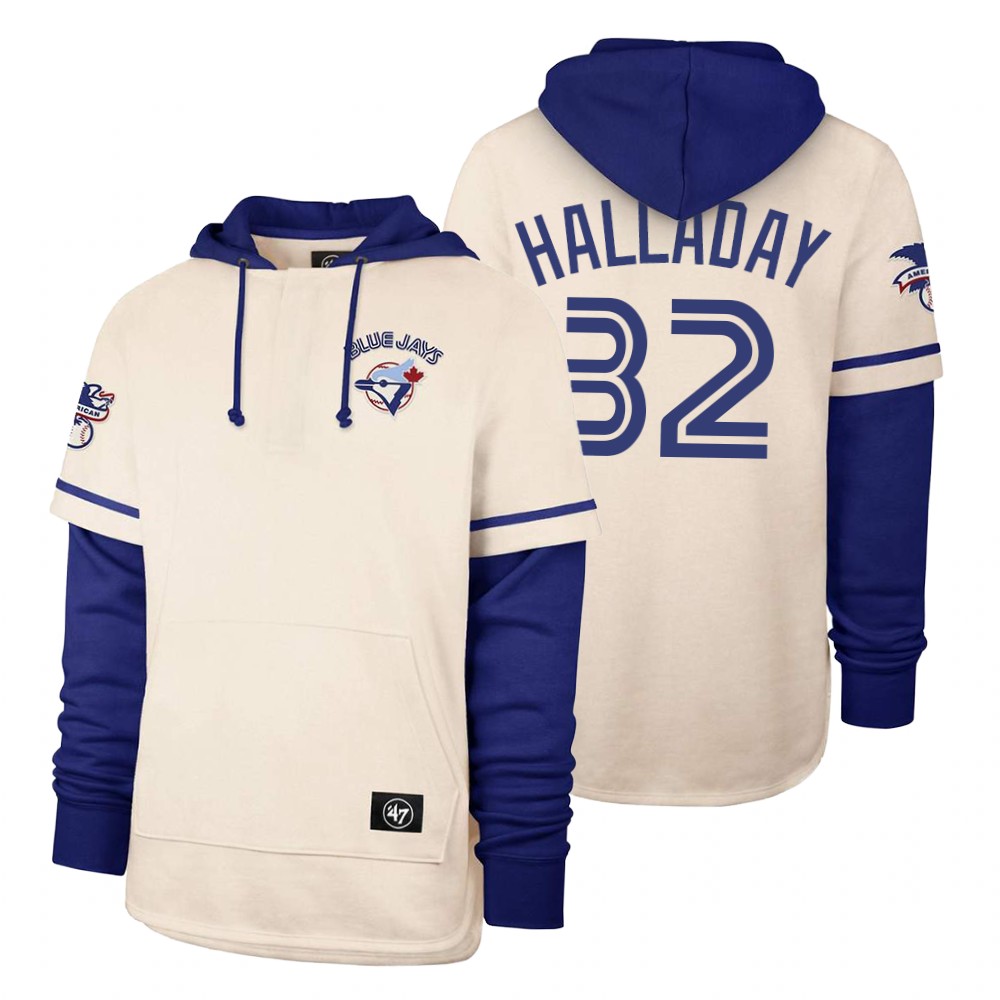 Men Toronto Blue Jays #32 Halladay Cream 2021 Pullover Hoodie MLB Jersey